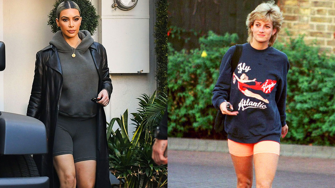 Kim Kardashian and Princess Diana wearing bike shorts