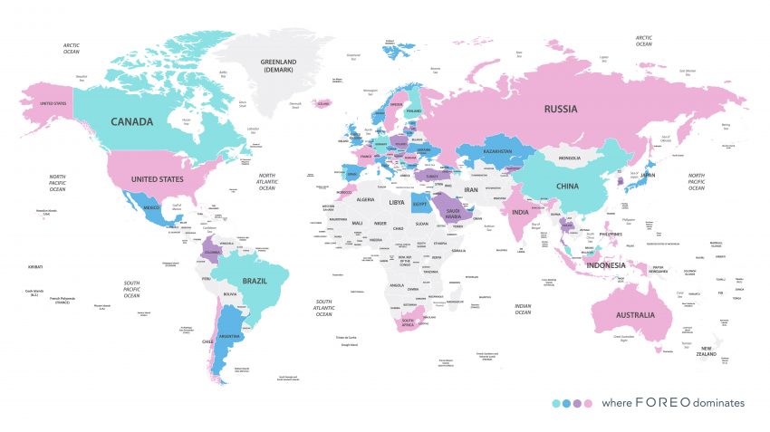 Map of the countries where FOREO is sold