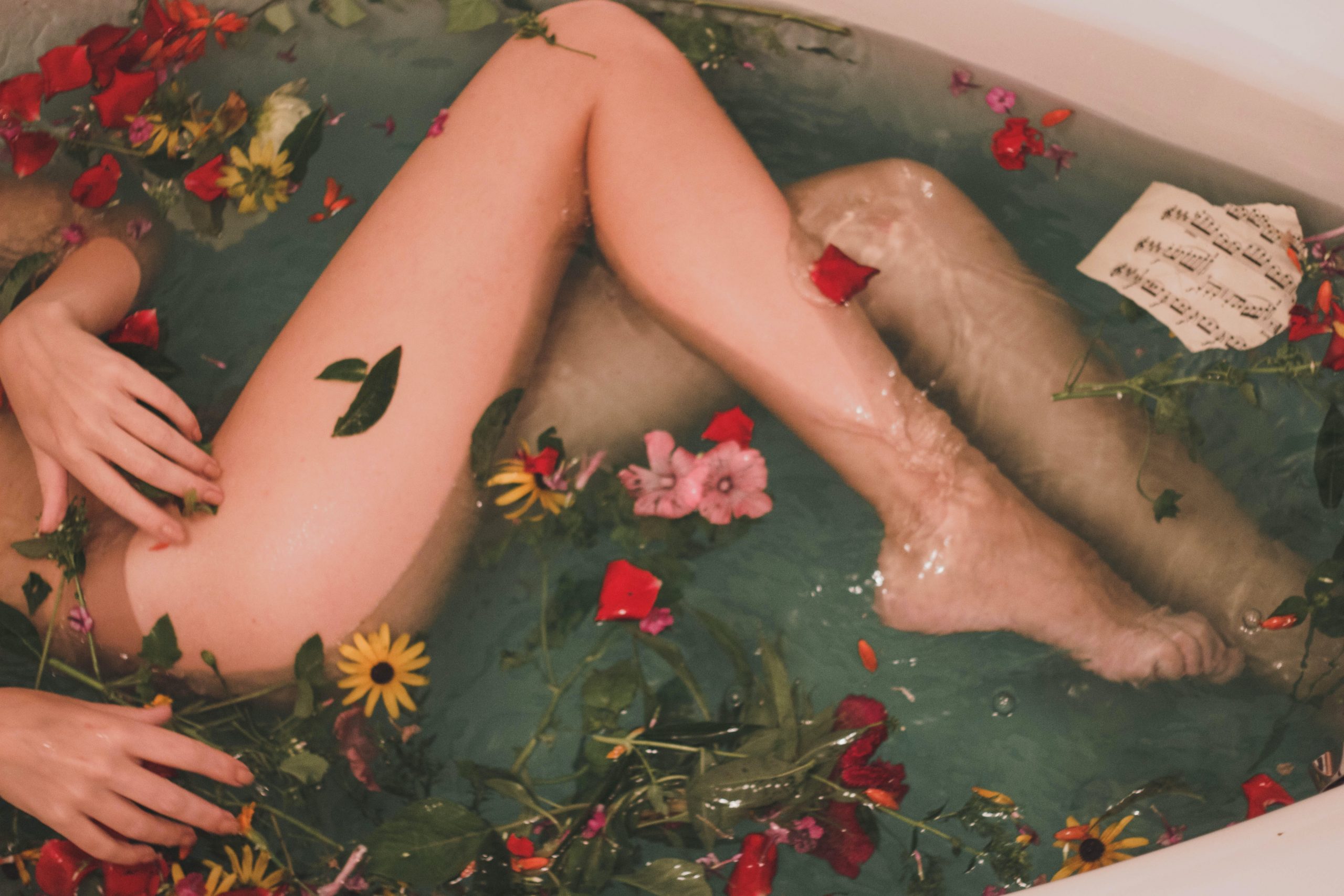 Woman in a flower bath