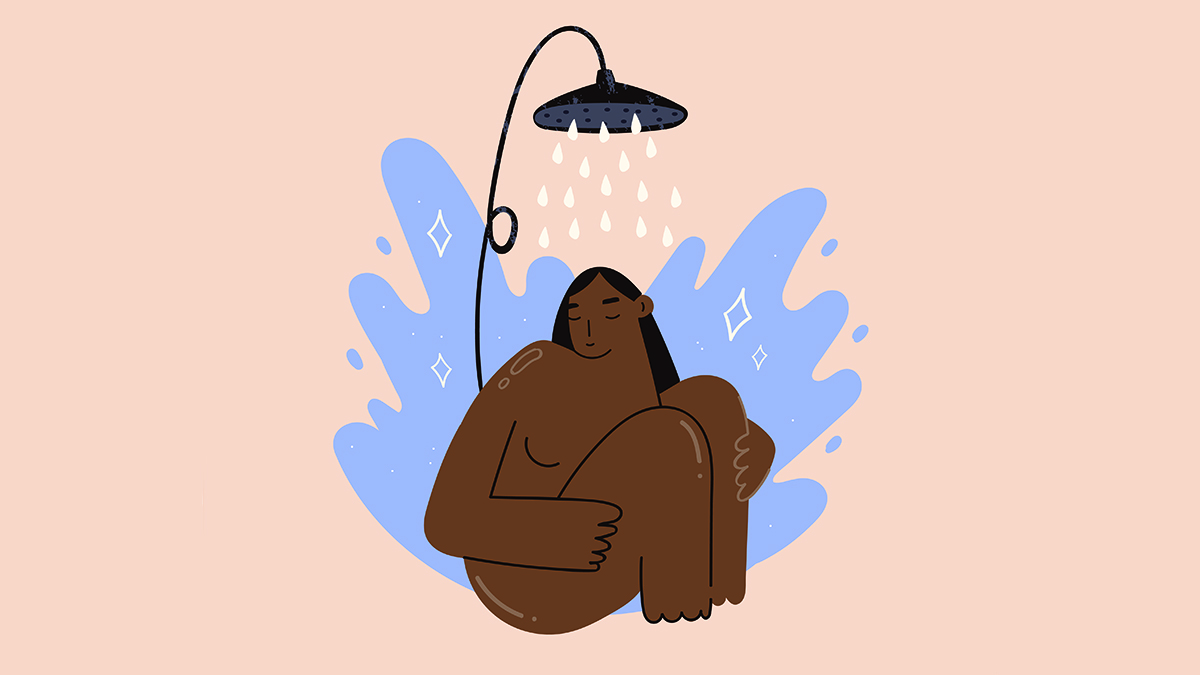 The illustration of a woman under shower