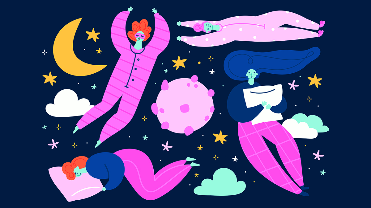 The illustration of various sleeping women in pajamas
