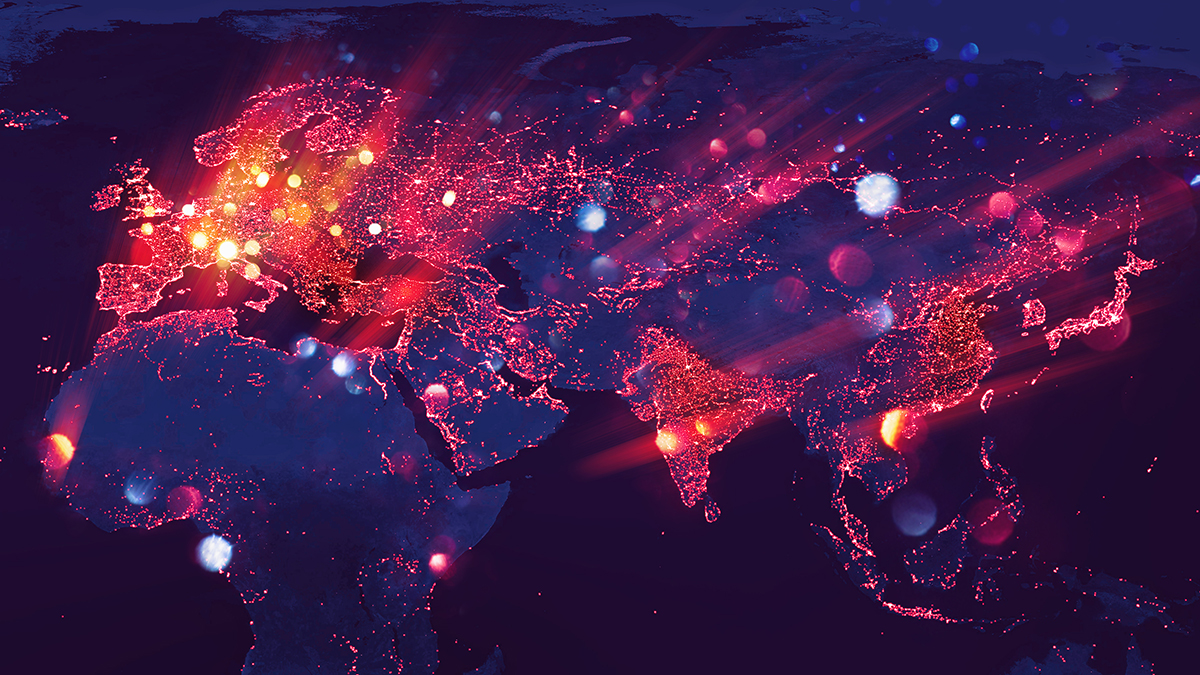 A glowing map of the world