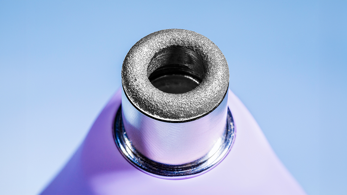 Closeup of Adamas diamond tip of FOREOs KIWI derma microdermabrasion device